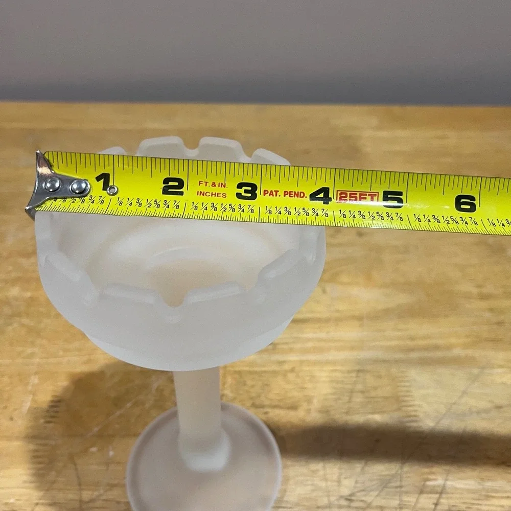 PartyLite Frosted Glass Scalloped Rim Pedestal Votive Candle Holder White 7.5in